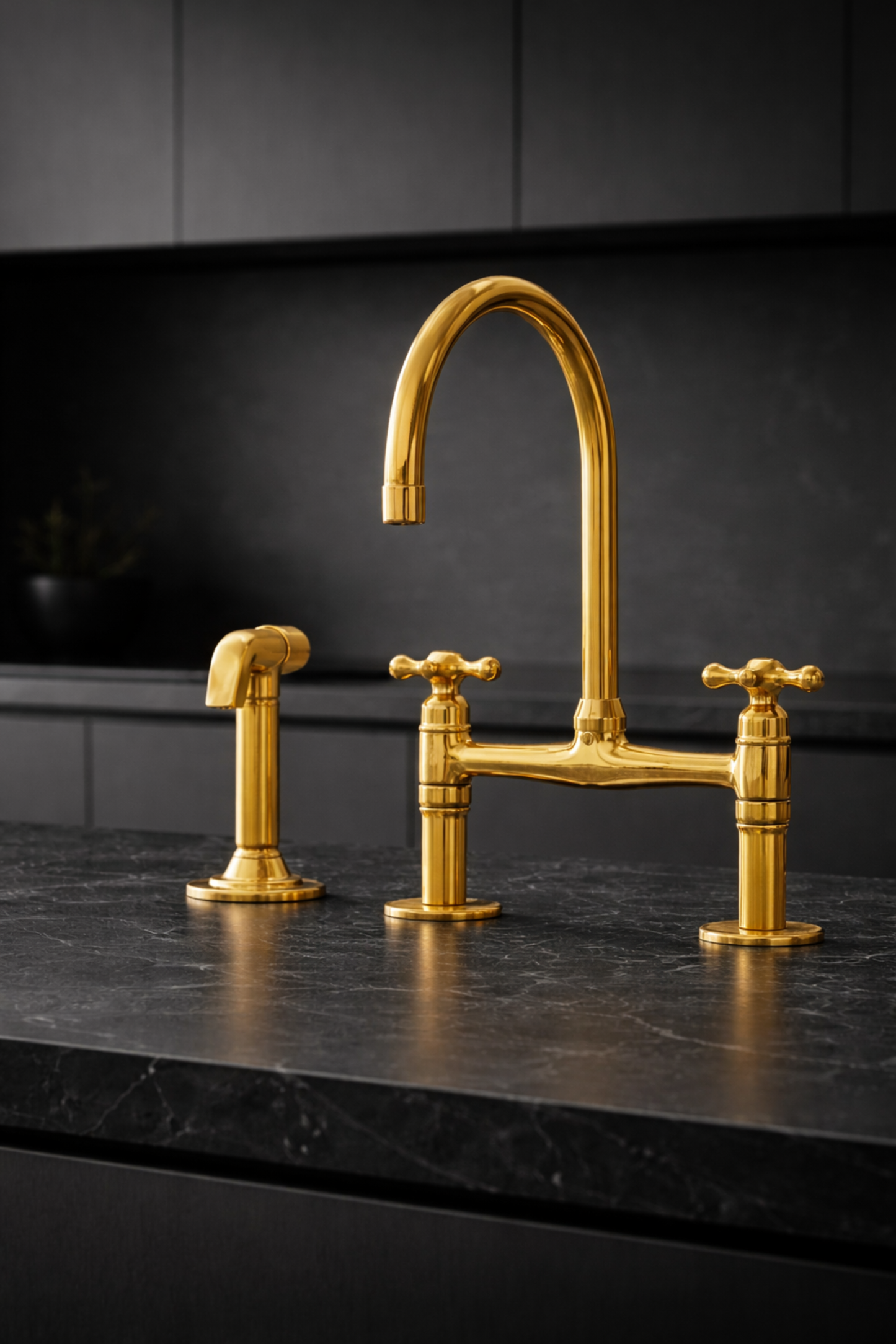 Handcrafted Solid Brass Bridge Faucet, Unlacquered Finish, 8-Inch Kitchen Tap