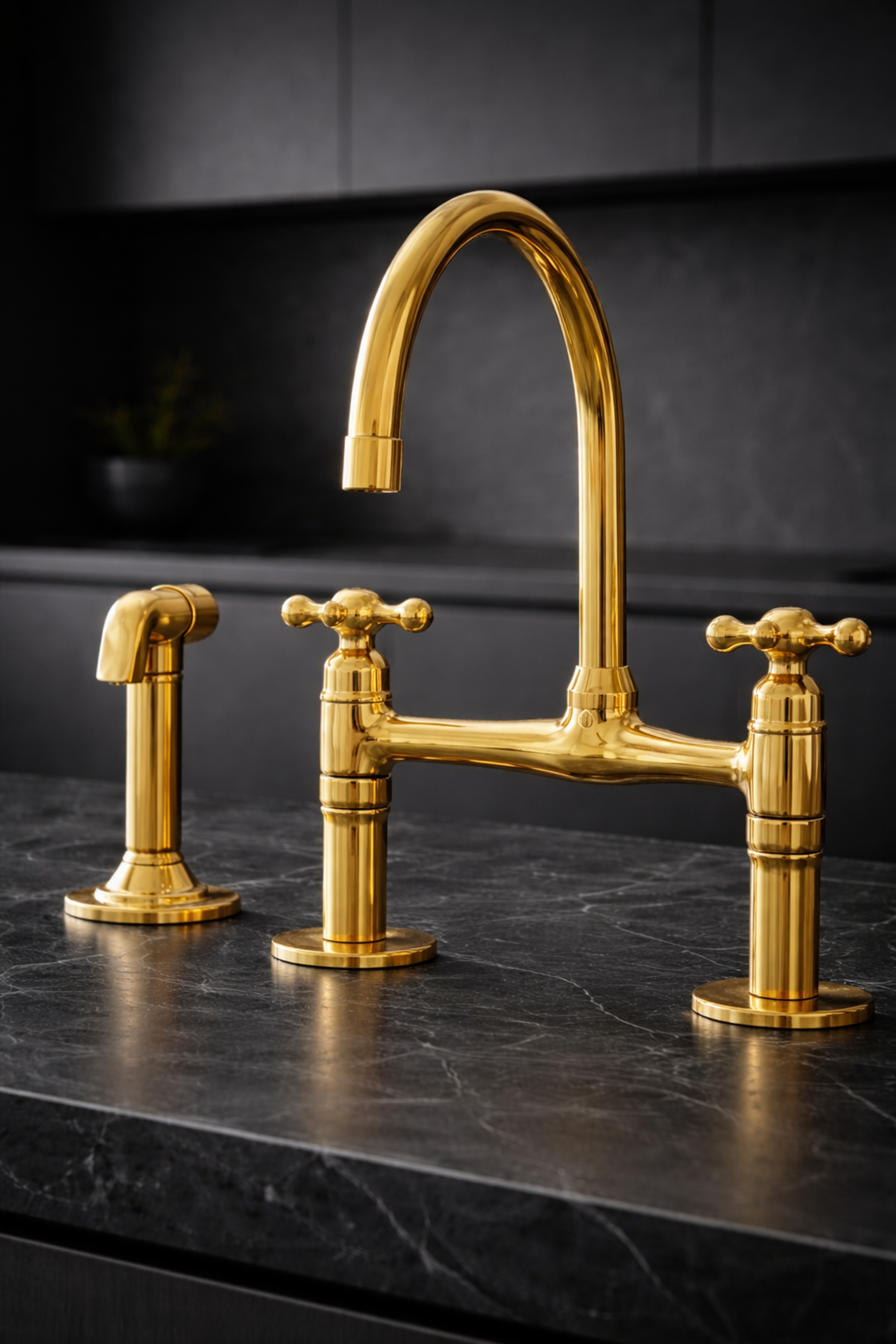 Handcrafted Solid Brass Bridge Faucet, Unlacquered Finish, 8-Inch Kitchen Tap
