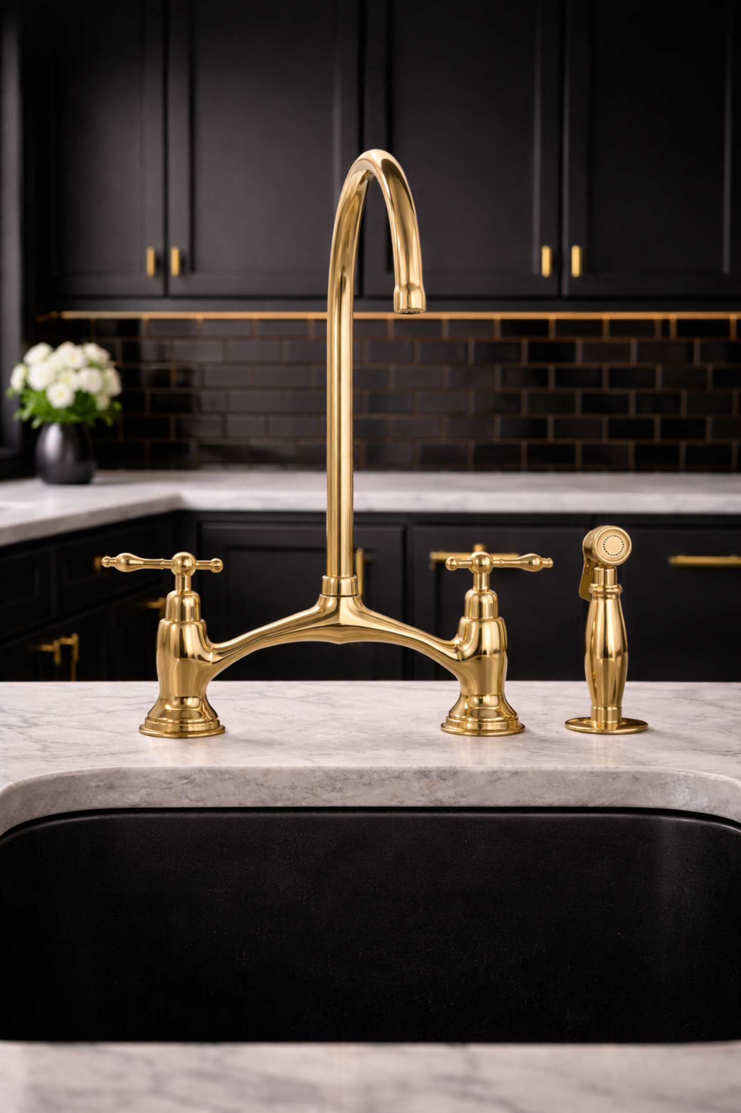 Timeless Victorian Style Brass Bridge Faucet, Solid Brass Handmade Kitchen Tap