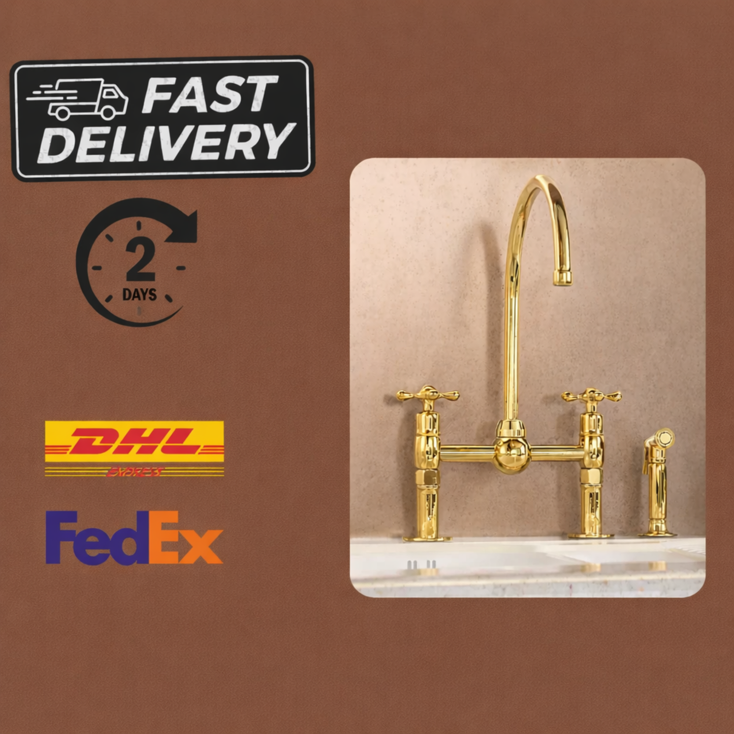 Handmade Unlacquered Brass Bridge Faucet with Side Sprayer – Luxury Kitchen or Bathroom Tap