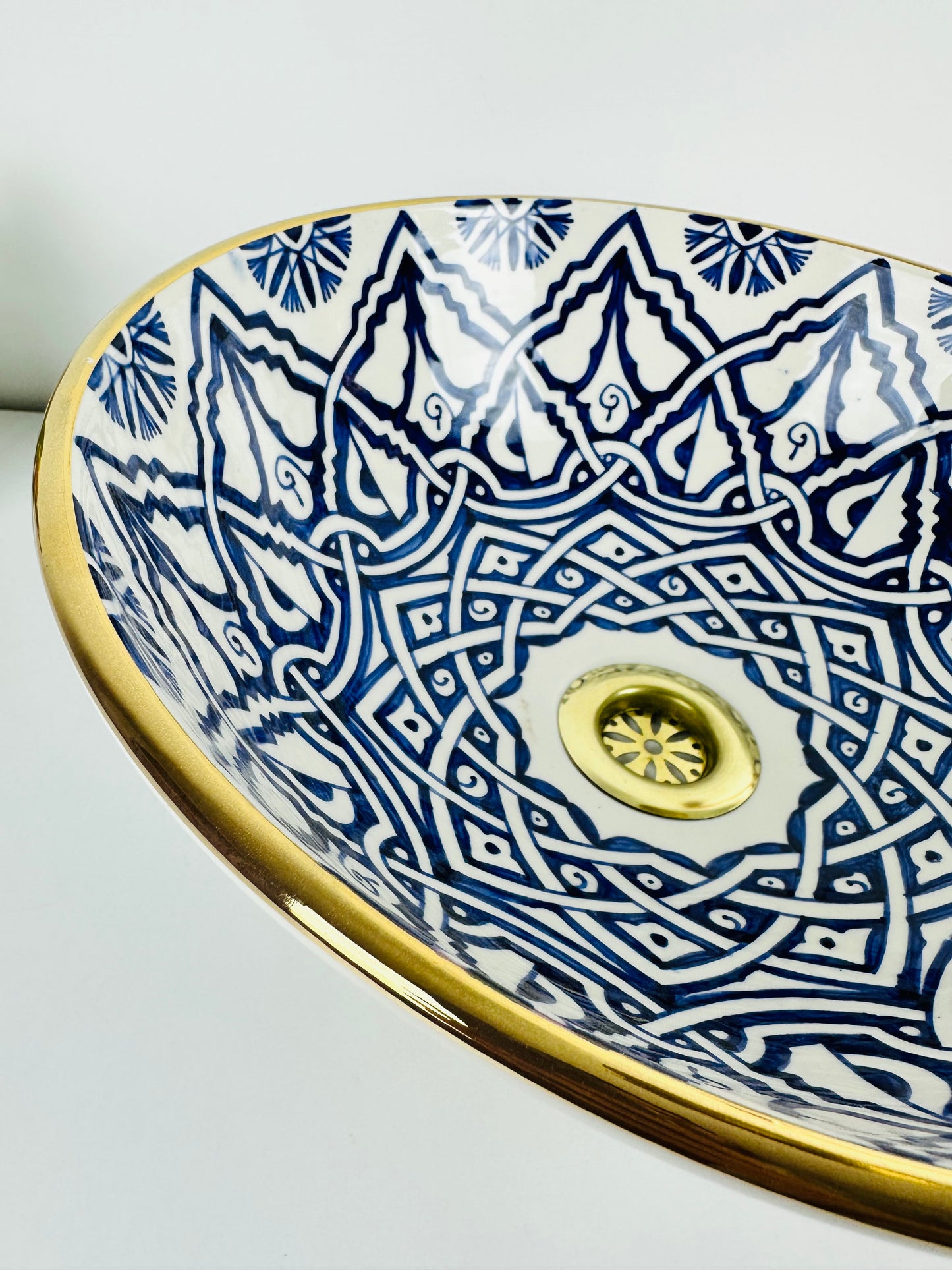 14k gold  rimmed basin for Bathroom - Luxury countertop washbasin blue