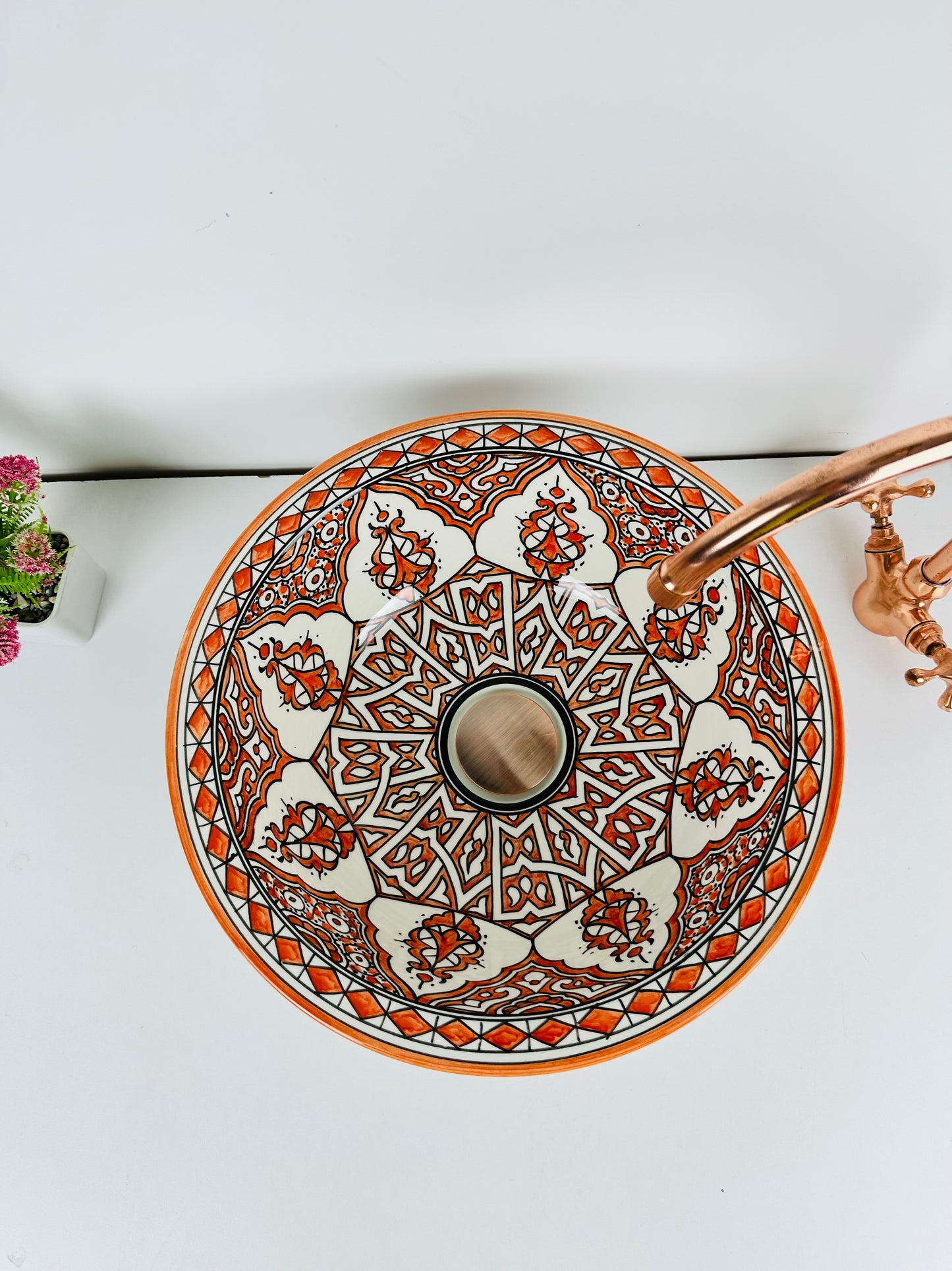 Moroccan tangerine : Handcrafted Ceramic Sink with Warm Orange Tones