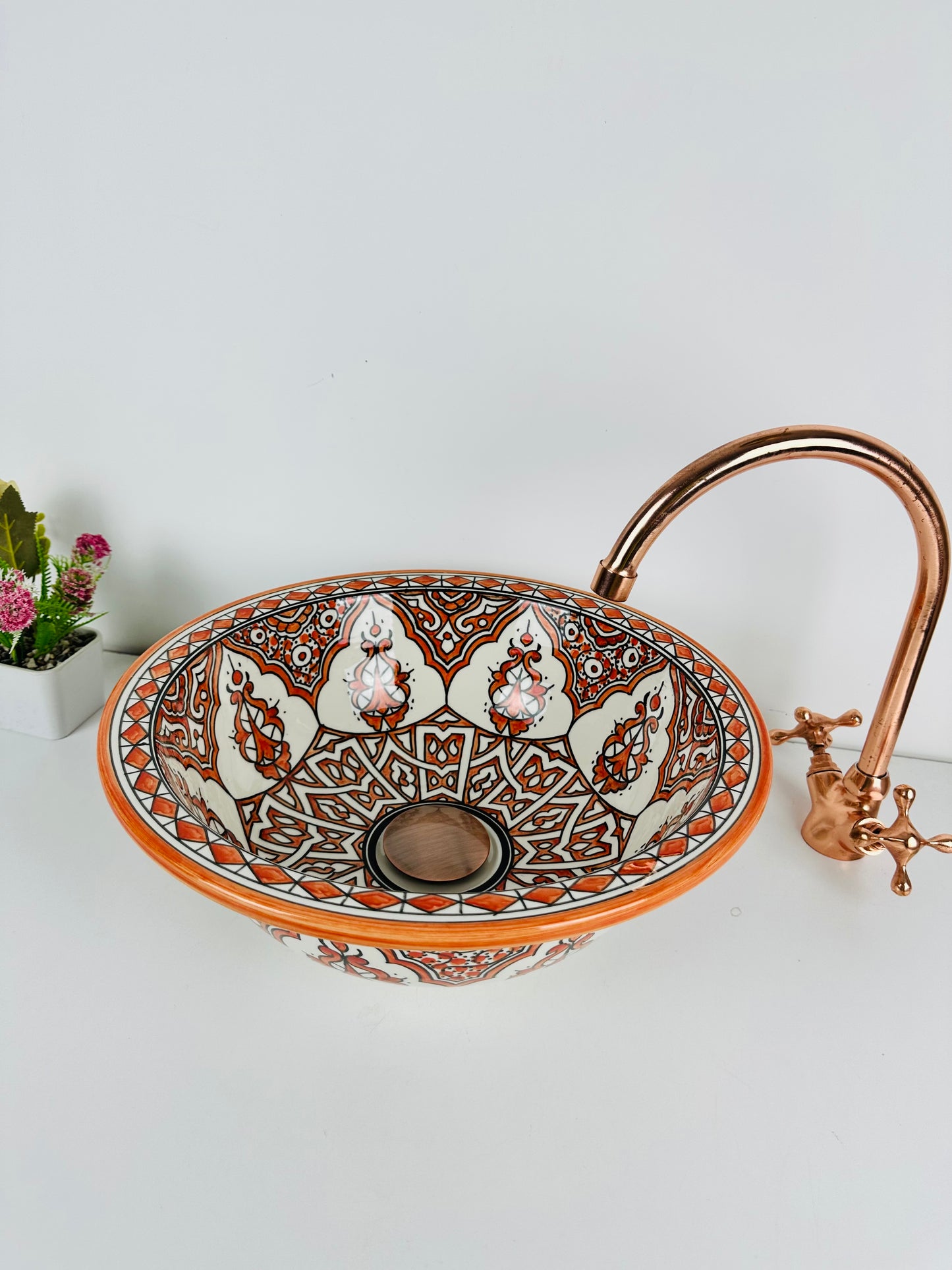 Moroccan tangerine : Handcrafted Ceramic Sink with Warm Orange Tones