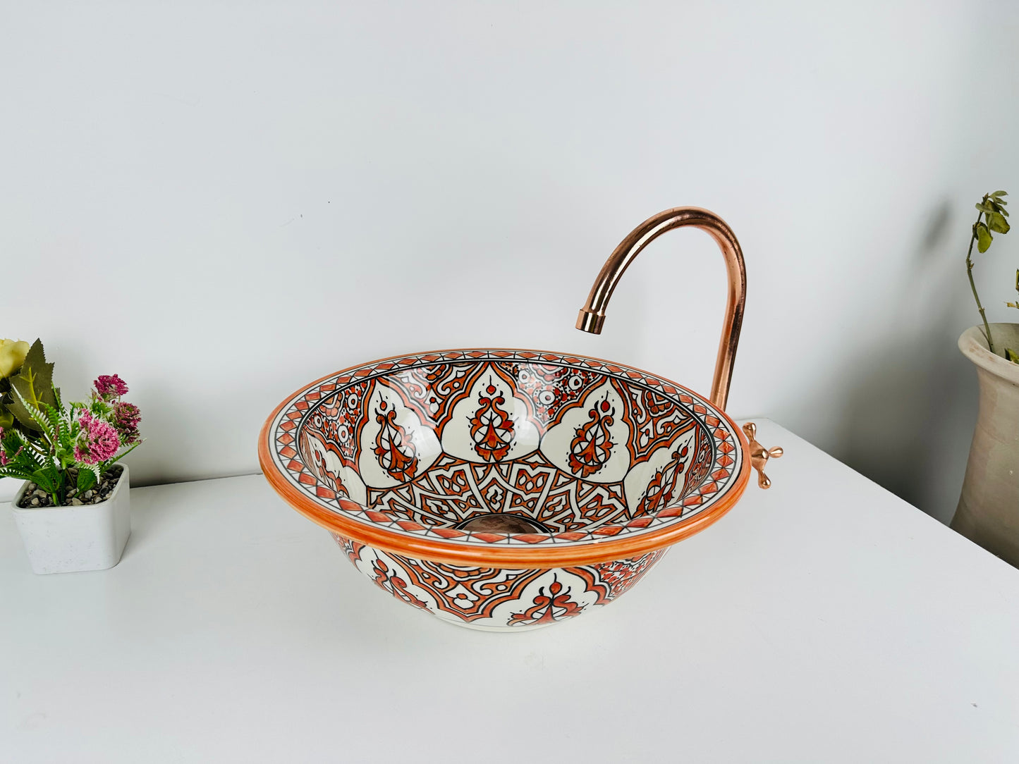 Moroccan tangerine : Handcrafted Ceramic Sink with Warm Orange Tones