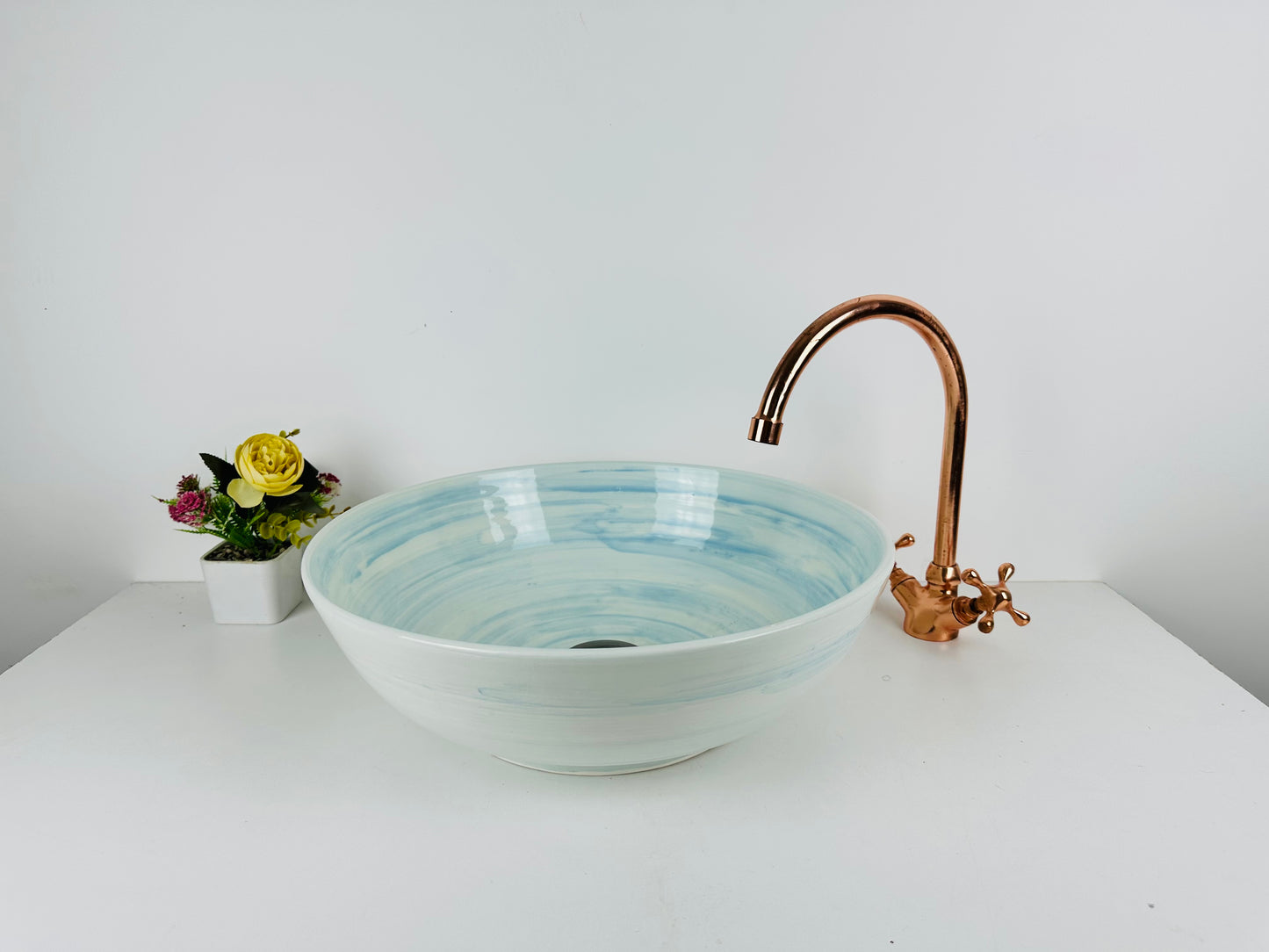 Skyline Serenity: Handcrafted Ceramic Sink in Sky Blue Hue