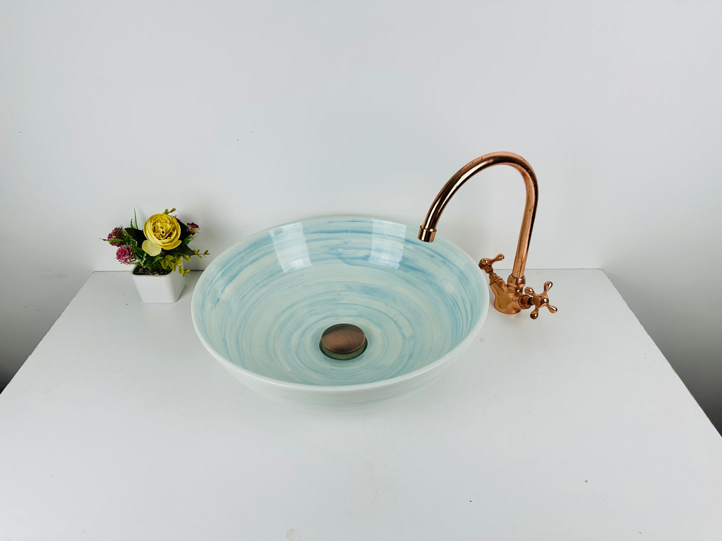 Skyline Serenity: Handcrafted Ceramic Sink in Sky Blue Hue