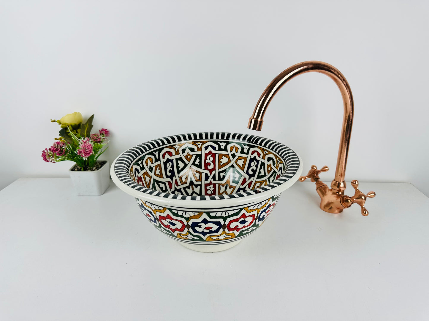 Vibrant Souk: Handcrafted Ceramic Sink with Moroccan-Inspired Color Palette