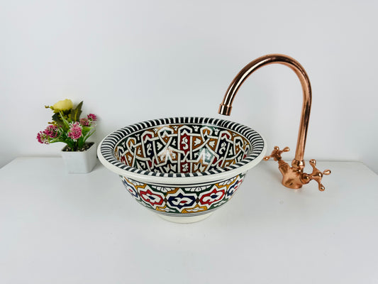 Vibrant Souk: Handcrafted Ceramic Sink with Moroccan-Inspired Color Palette