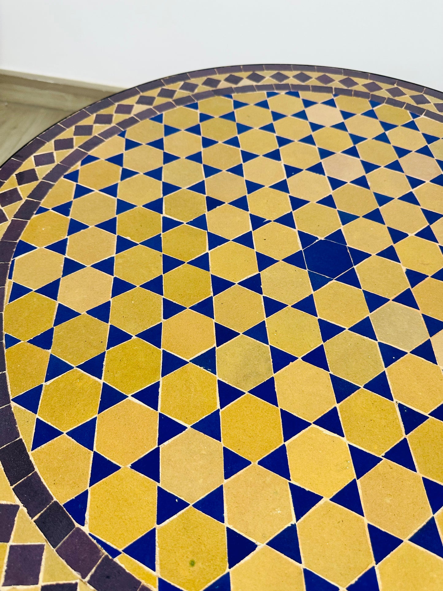 Raw Clay Moroccan Mosaic Table – Royal Amber & Deep Blue