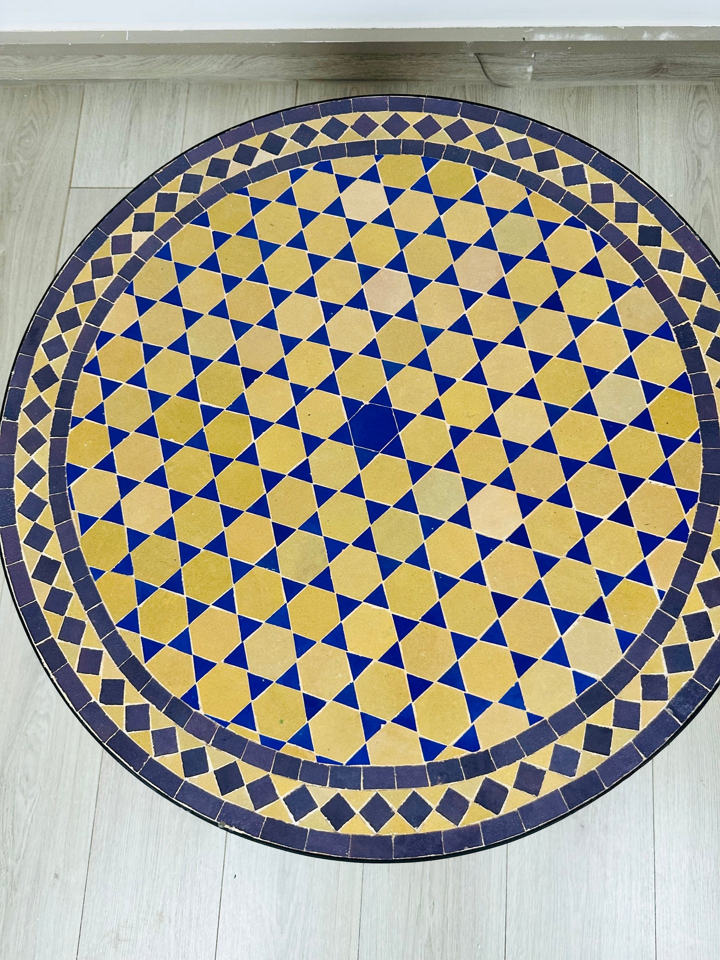 Raw Clay Moroccan Mosaic Table – Royal Amber & Deep Blue