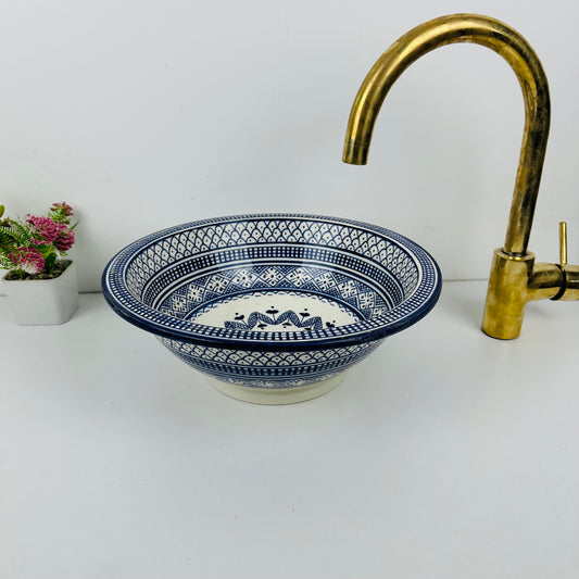 Heritage Elegance: Handcrafted Traditional Ceramic Sink in Dark blue