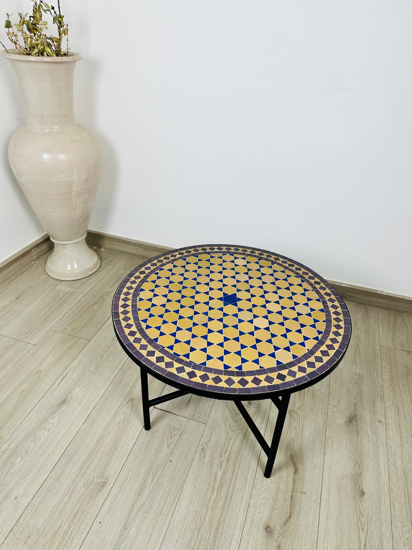 Raw Clay Moroccan Mosaic Table – Royal Amber & Deep Blue