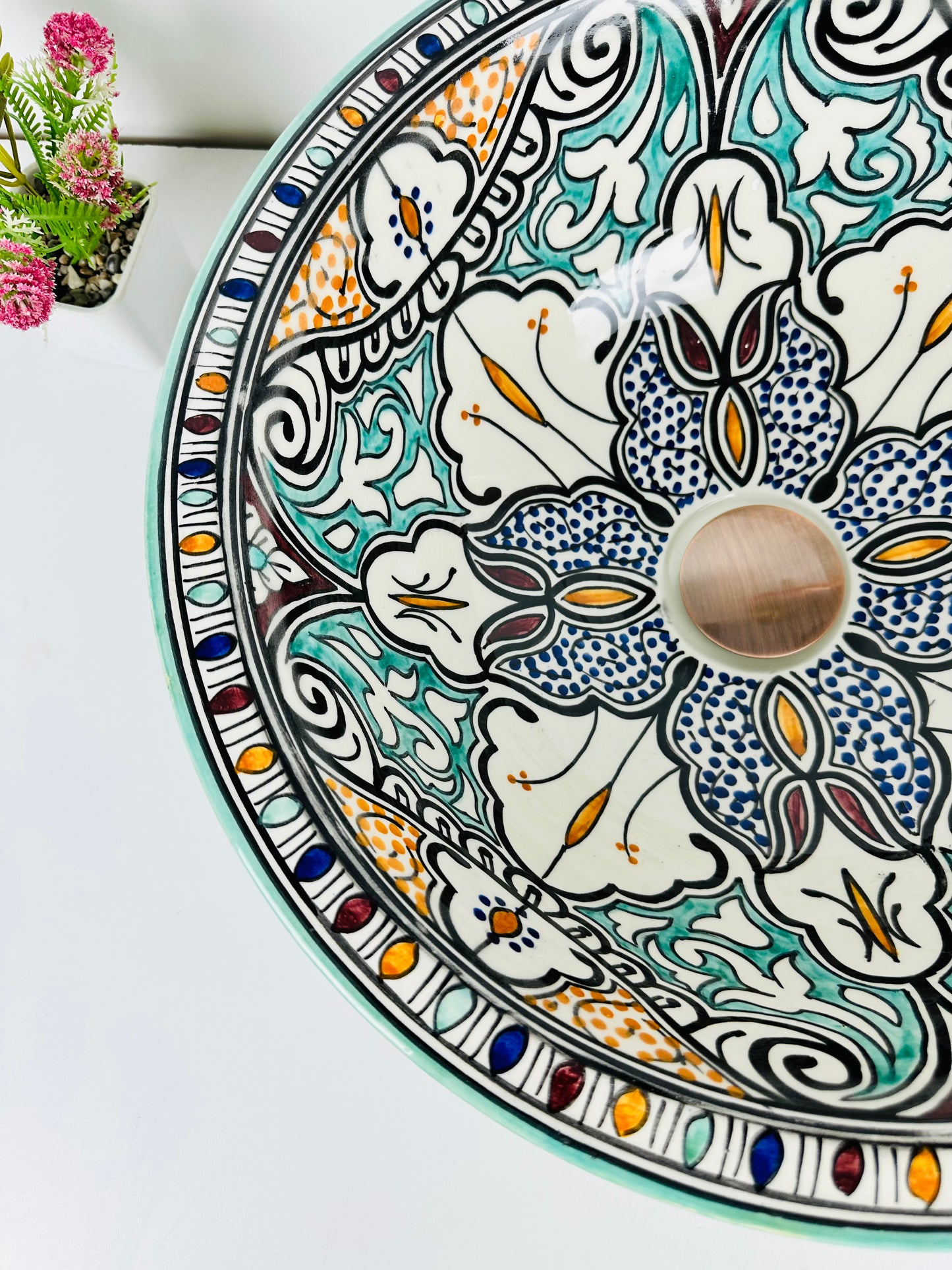 Traditional Tapestry: Handcrafted Ceramic Sink in Multicolored Traditional Design