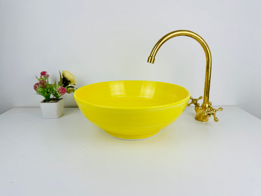 Sunshine Glow: Handcrafted Ceramic Sink in Vibrant Yellow Hue