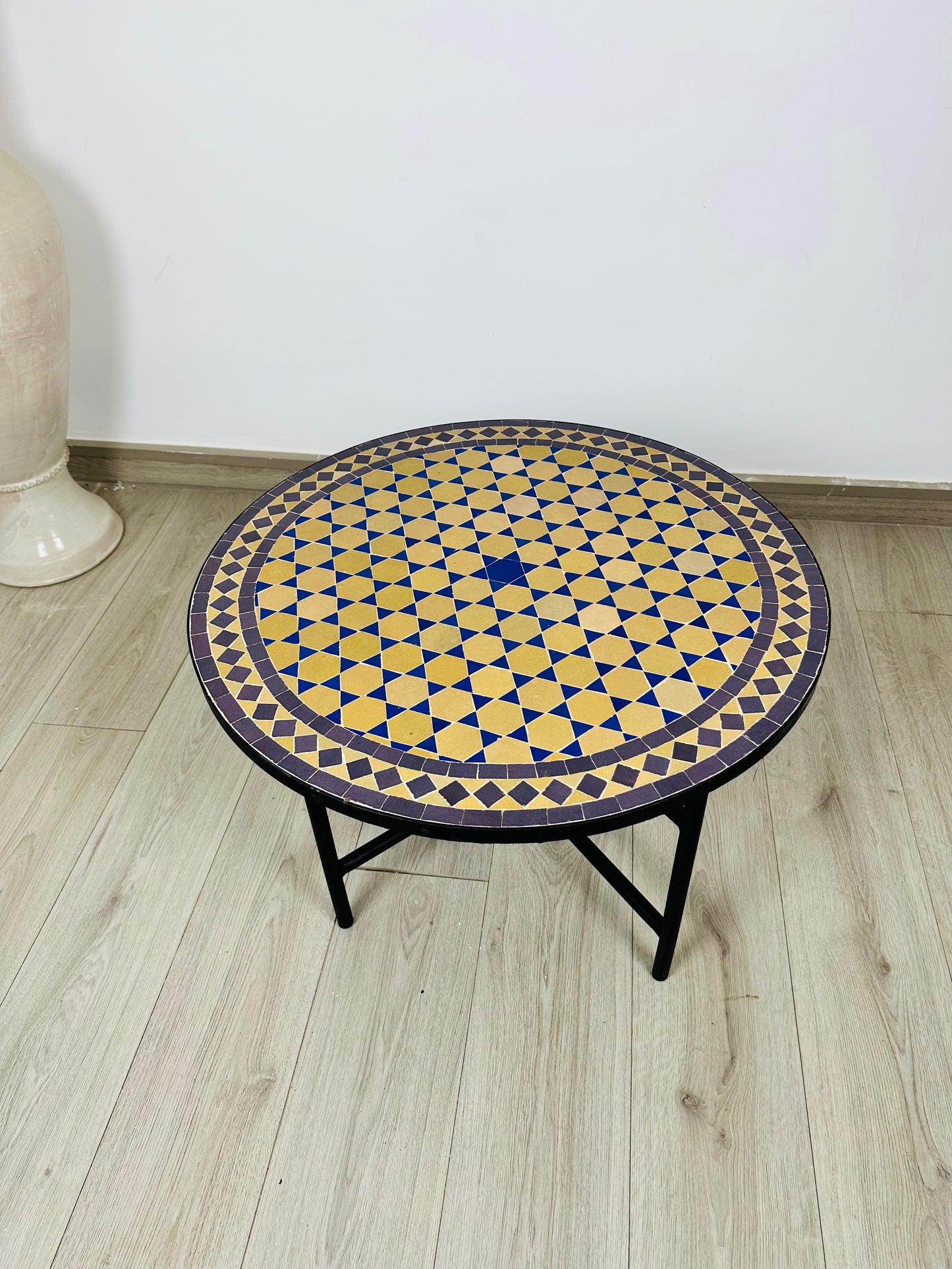 Raw Clay Moroccan Mosaic Table – Royal Amber & Deep Blue