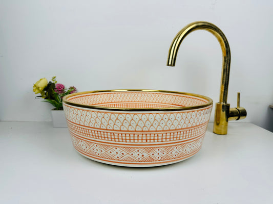 Sunrise Serenity: Handcrafted Ceramic Sink in Light Salmon and 14K gold