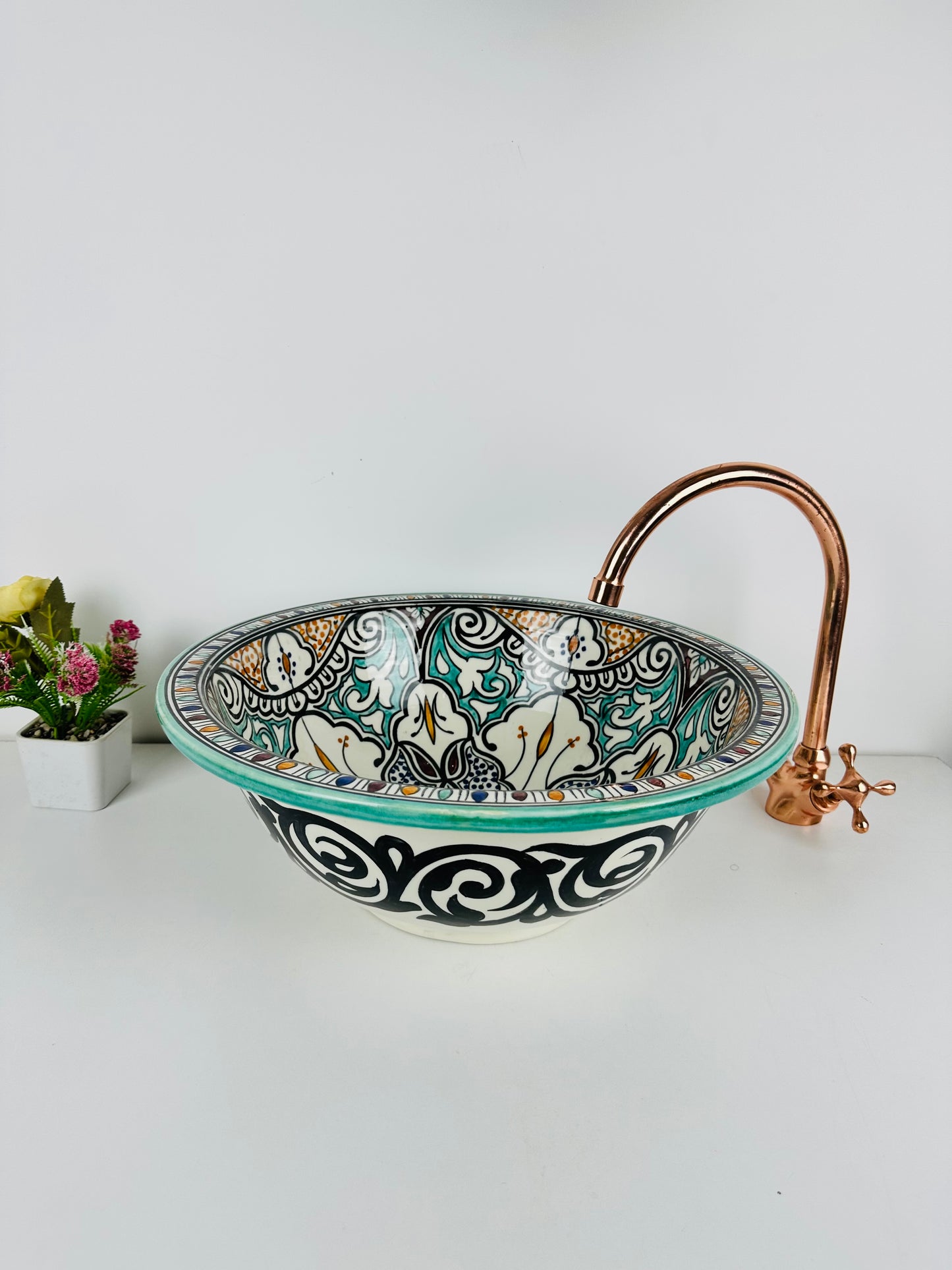 Traditional Tapestry: Handcrafted Ceramic Sink in Multicolored Traditional Design