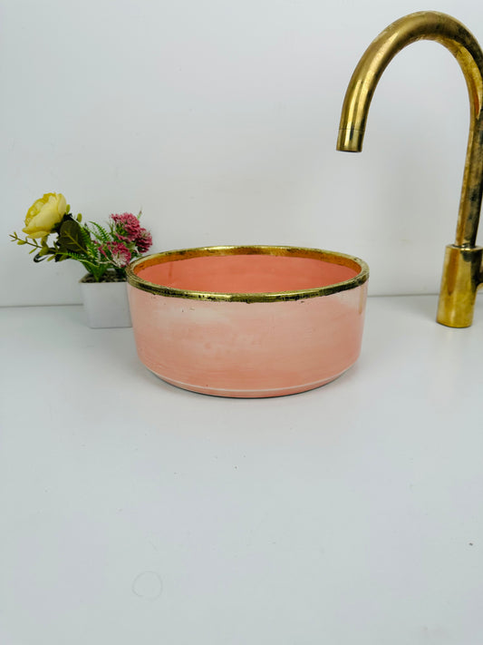 Sunset Glow: Handcrafted Ceramic Sink with Brass