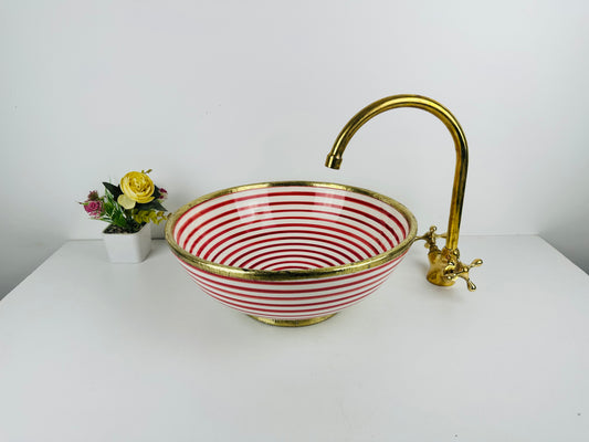 Red infinite rings and brass: 100% handmade ceramic sink