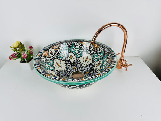 Traditional Tapestry: Handcrafted Ceramic Sink in Multicolored Traditional Design