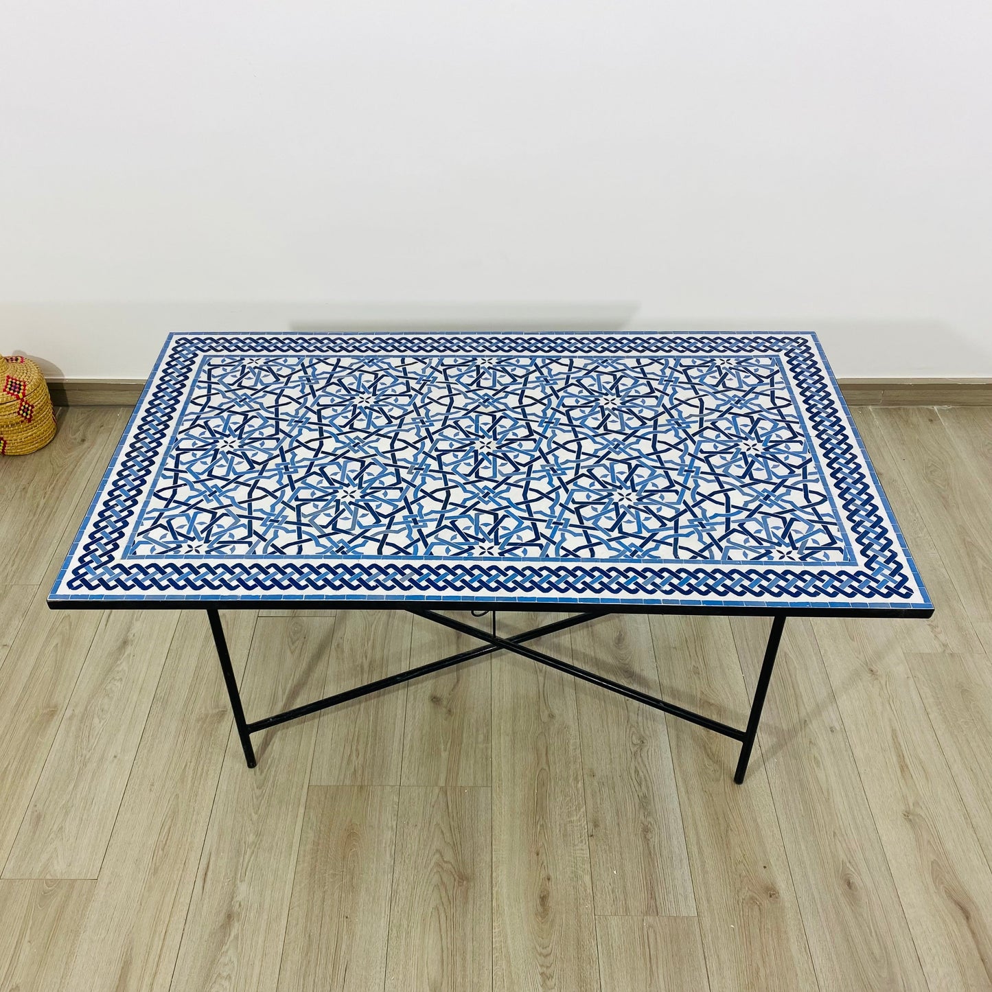 Modern table for indoor and outdoor - 100% handmade mosaic tiles - Customizable pattern and colors - Built with mid-century modern Flair.