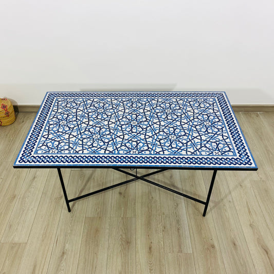 Modern table for indoor and outdoor - 100% handmade mosaic tiles - Customizable pattern and colors - Built with mid-century modern Flair.