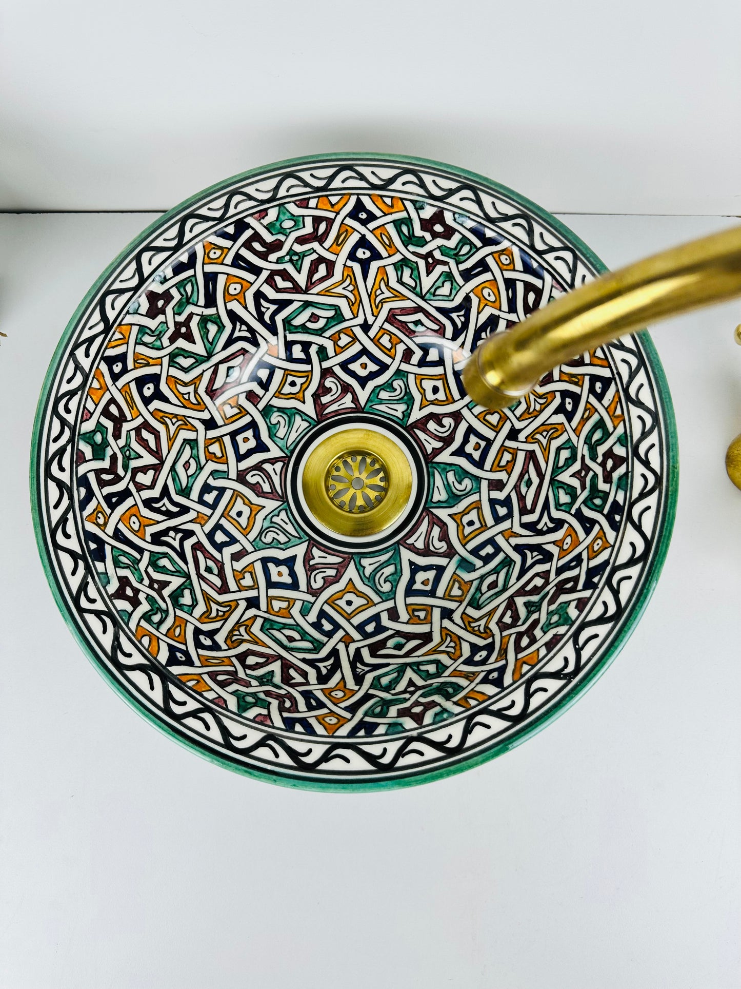Nature's Palette: Handcrafted Ceramic Sink with Green and Multicolored Accents