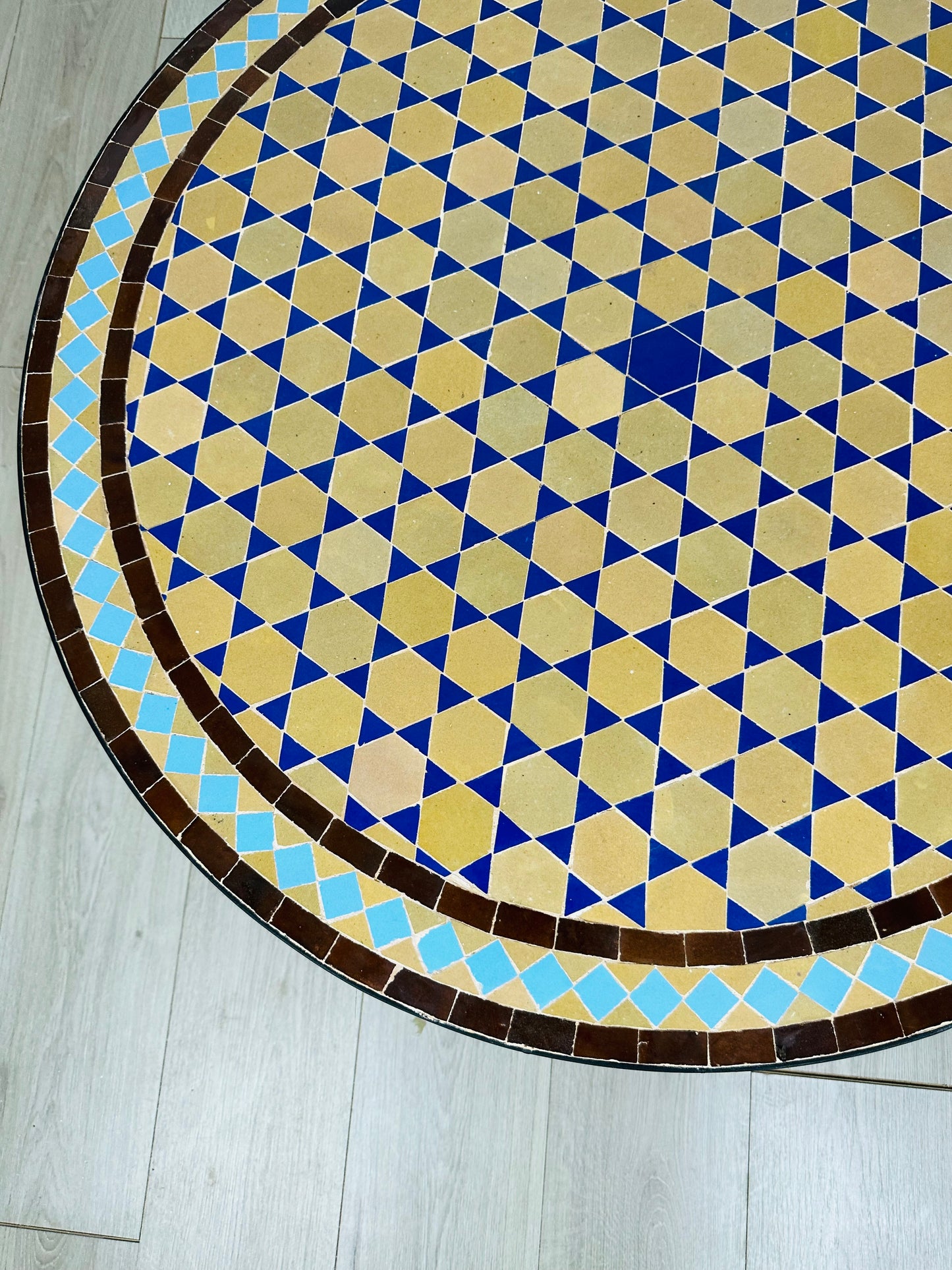 Raw Clay Handcrafted Moroccan Mosaic Table – Desert Gold & Azure Blue