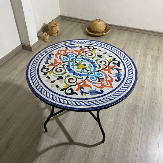Table en mosaïque de Marrakech carreaux floraux 100% artisanaux pour l'extérieur et l'intérieur Couleurs et motifs ronds, PERSONNALISABLES, Carreaux de mosaïque du milieu du siècle