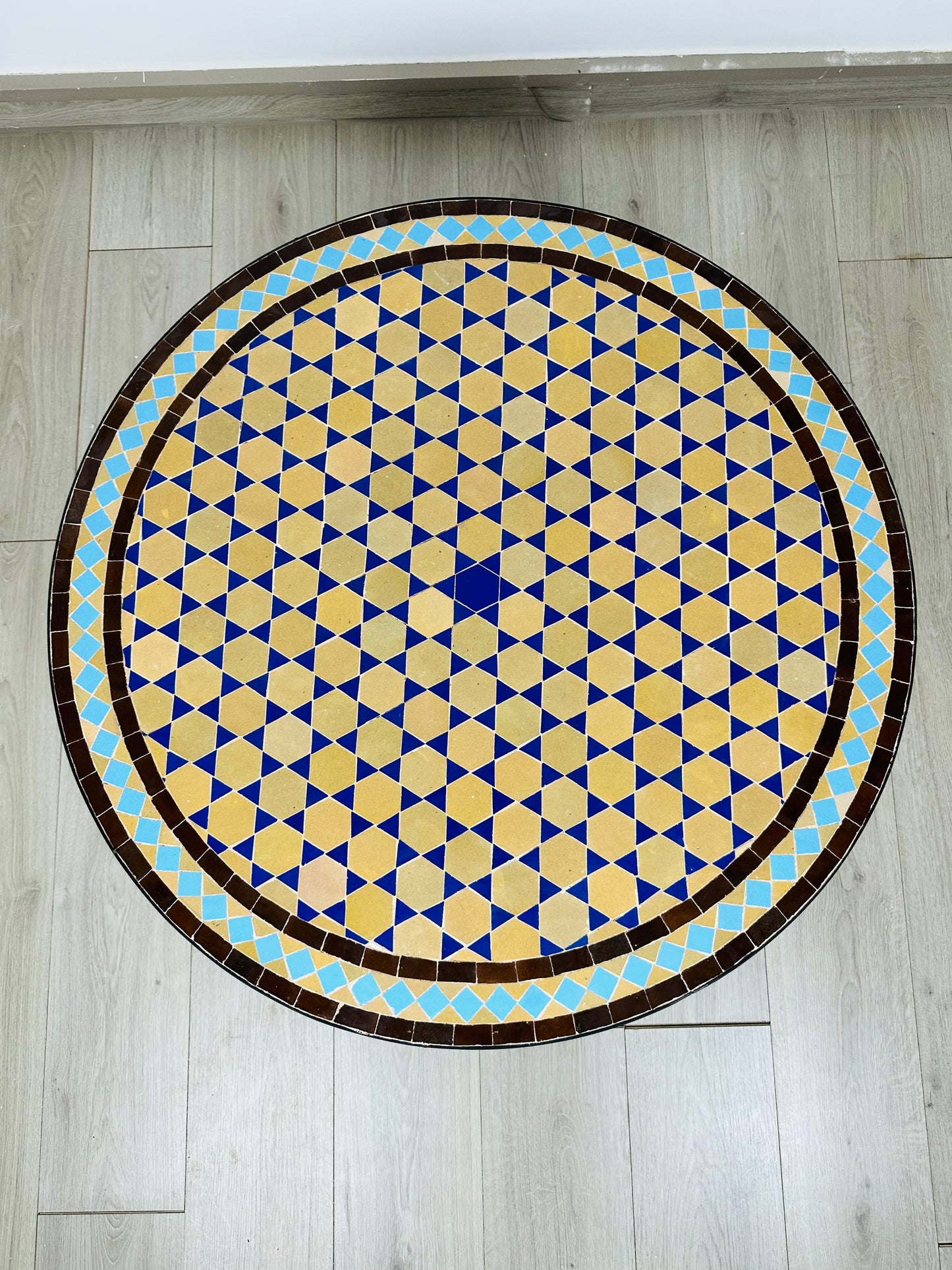 Raw Clay Handcrafted Moroccan Mosaic Table – Desert Gold & Azure Blue