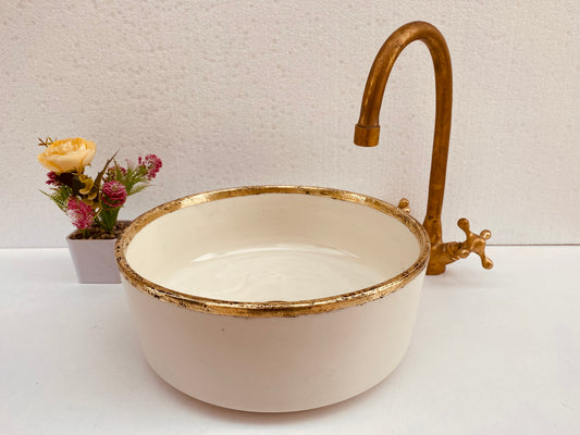 Lavabo de salle de bain en laiton massif brossé avec rebord - lavabo avec moderne du milieu du siècle - bassin de ferme artisanale cadeau gratuit avec