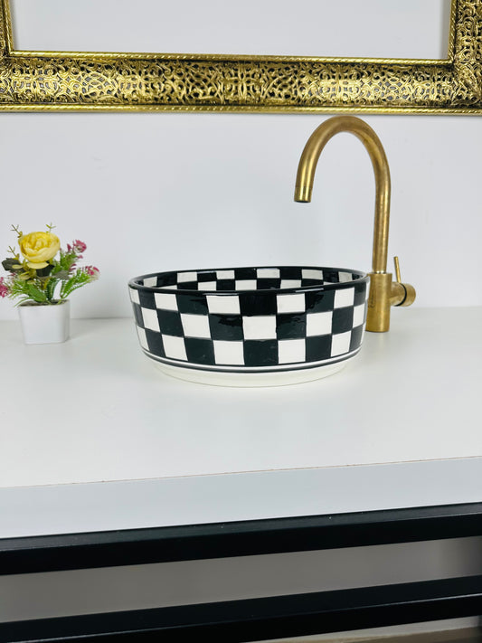 Checkerboard style: Handcrafted Black and White Mosaic Ceramic Sink