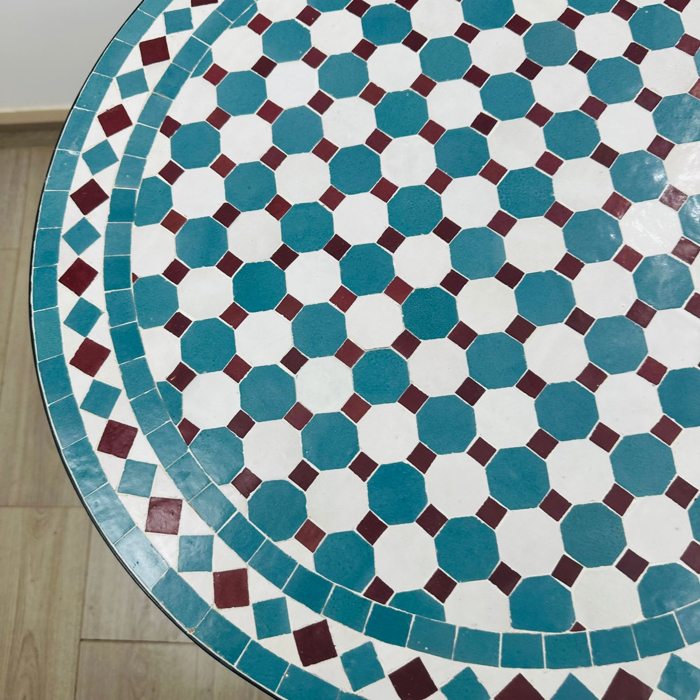 Moroccan Mosaic Elegance, Blue & Burgundy Patio Table