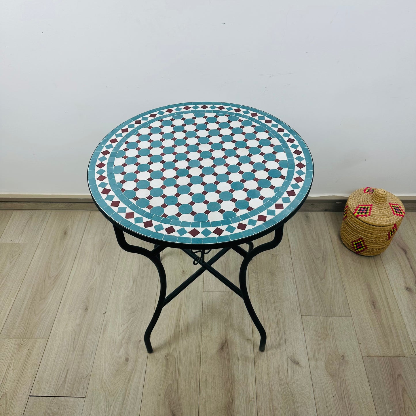 Moroccan Mosaic Elegance, Blue & Burgundy Patio Table