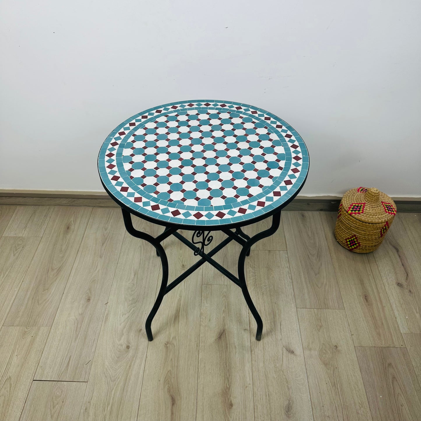 Moroccan Mosaic Elegance, Blue & Burgundy Patio Table