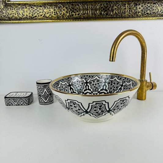 Artisanal Handcrafted Ceramic Sink with Natural Finishes and Gold Trims