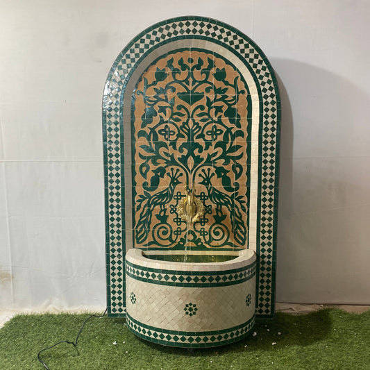 Emerald Green Mosaic Water Fountain for outdoor and indoor - Tree of Life Fountain water Feature  -  Garden Moroccan Mosaic Fountain Modern