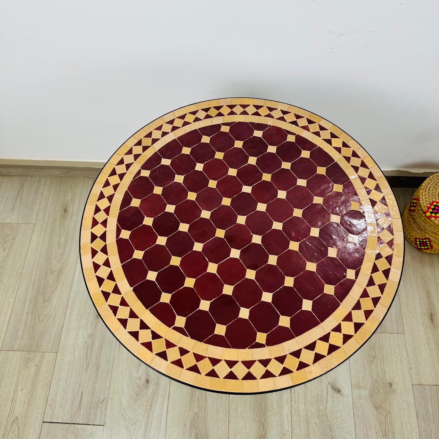 Model 1 Kora table gold yellow and burgandi