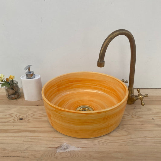 Moroccan bathroom ceramic sink orange 100% handmade hand painted, ceramic sink decor built with mid century modern styling