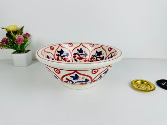 Crimson Blossoms: Handcrafted Ceramic Sink with Red and Blue Accents