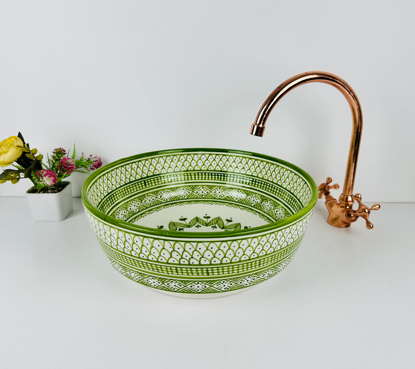 Verdant Charm: Handcrafted Ceramic Sink in Green Beauty