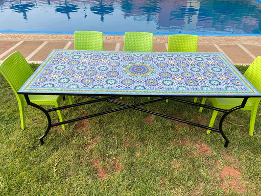 Grande table à manger pour l'extérieur et l'intérieur en mosaïque, Table en mosaïque d'été 100% fabriquée à la main, livraison incluse