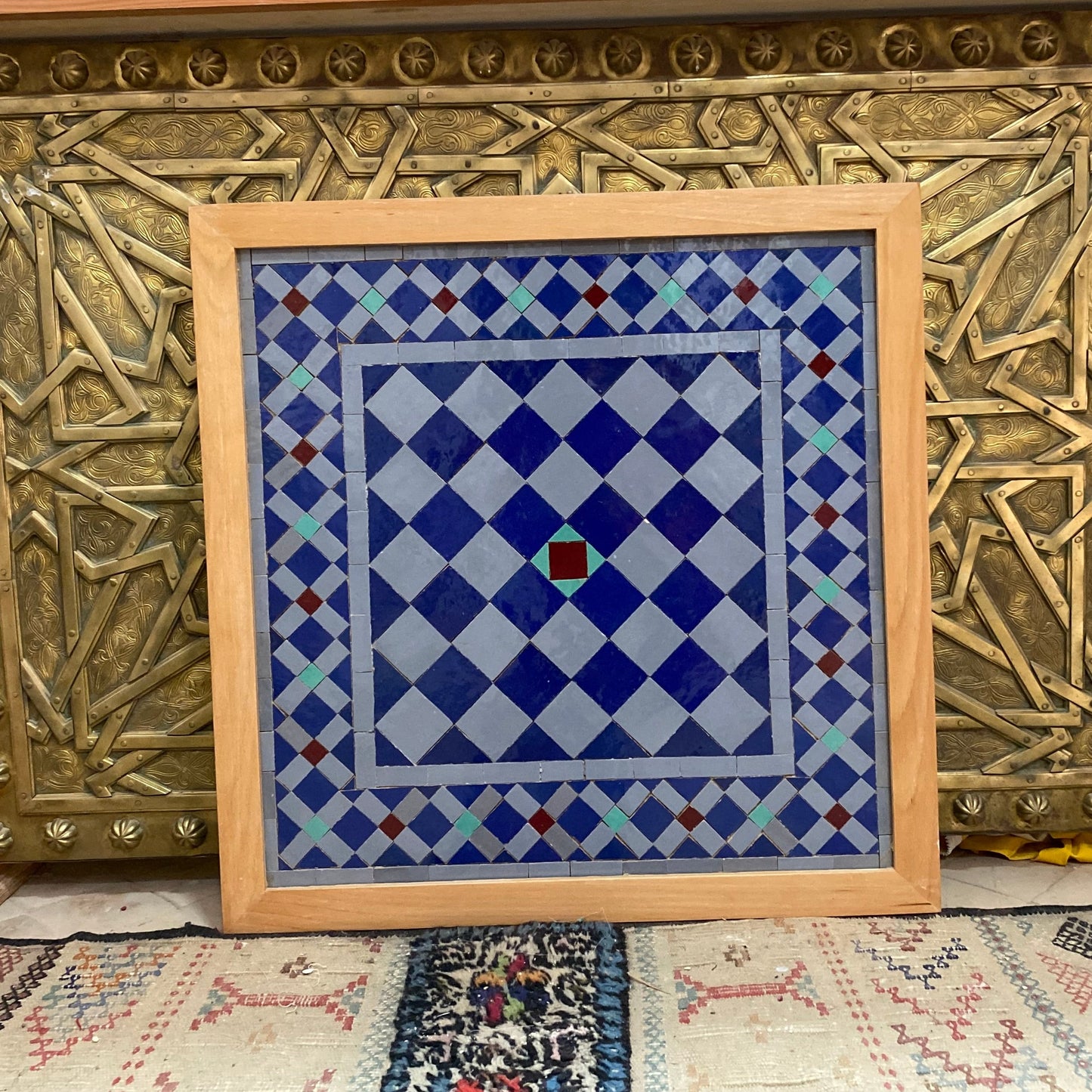 Moroccan mosaic in Alhambra palace mosaic wall hanging with wooden frame , wall decor mosaic art, tiles clay wall art . Alhambra