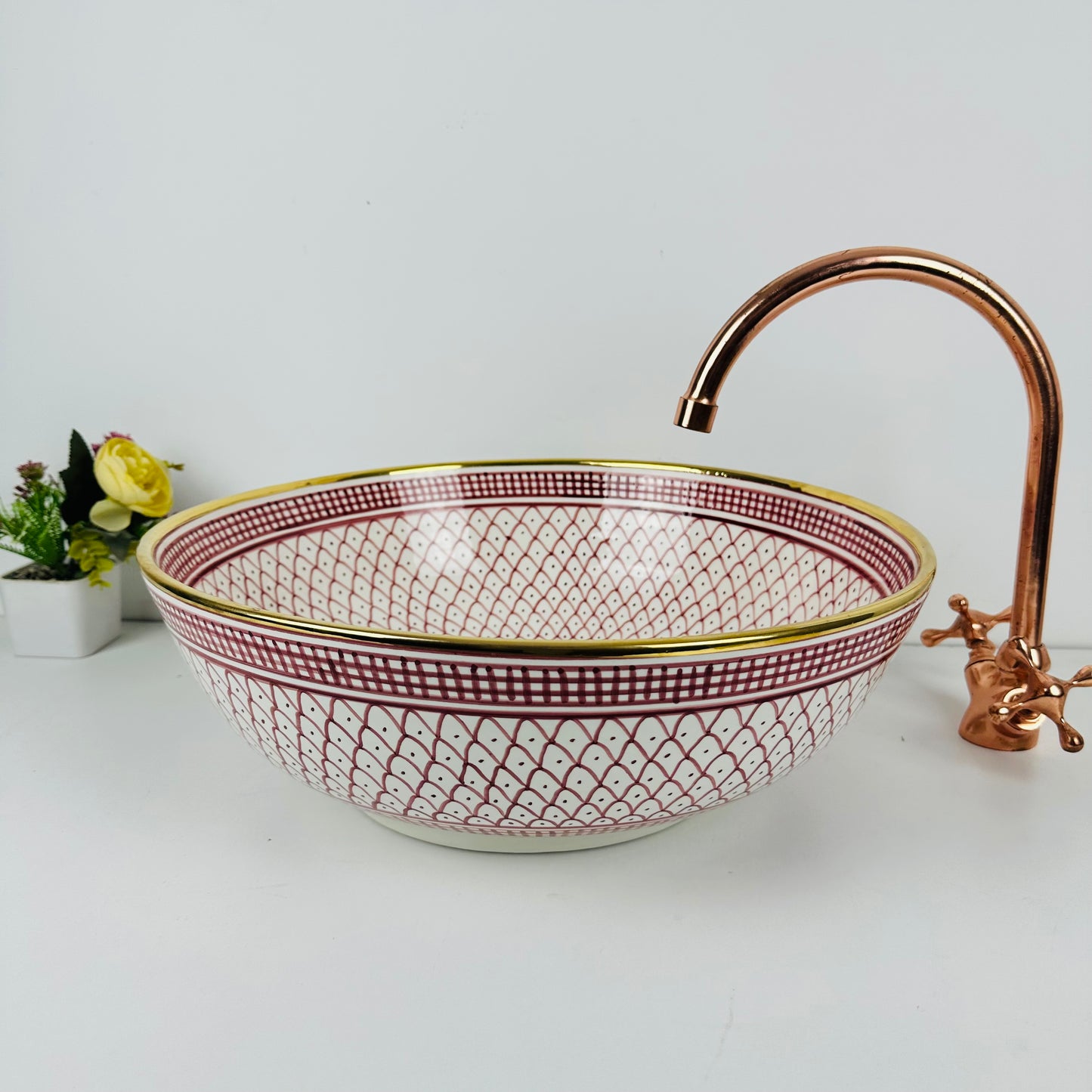 14K gold Berry Burst: Handcrafted Ceramic Sink traditional handpaint