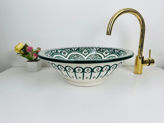 Verdant Craftsmanship: Handcrafted Ceramic Sink in Artisanal Dark Green