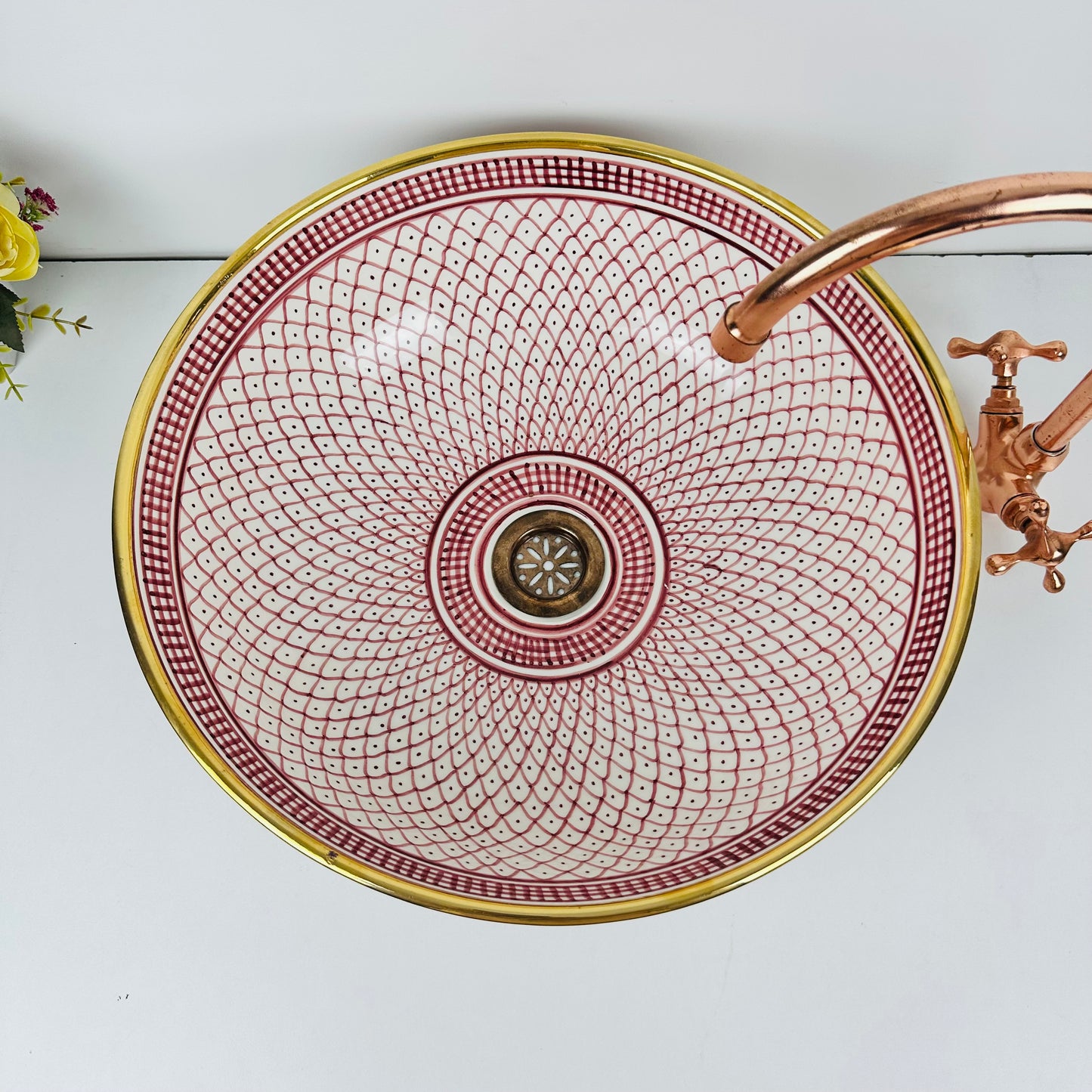 14K gold Berry Burst: Handcrafted Ceramic Sink traditional handpaint