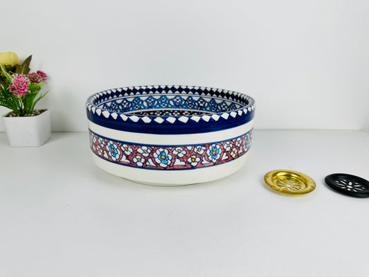 Crimson Oasis: Handcrafted Ceramic Sink with Red and Blue Moroccan Design