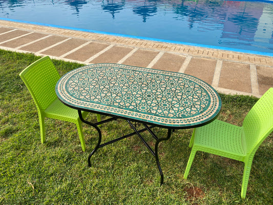 Incroyable table à manger, table en mosaïque marocaine, table ovale, table en mosaïque extérieure-intérieure, grande table en mosaïque, 100% fabriquée à la main, livraison gratuite