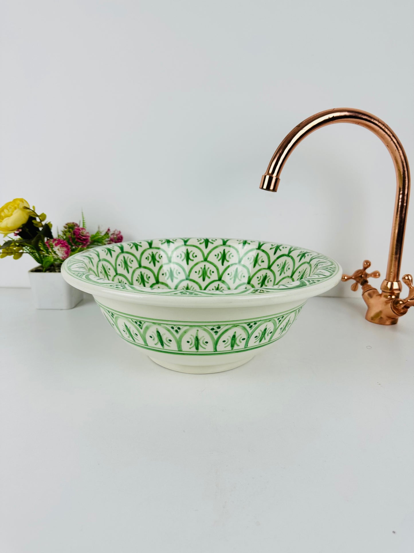 Pastel Meadow: Handcrafted Ceramic Sink in Light Green Shade