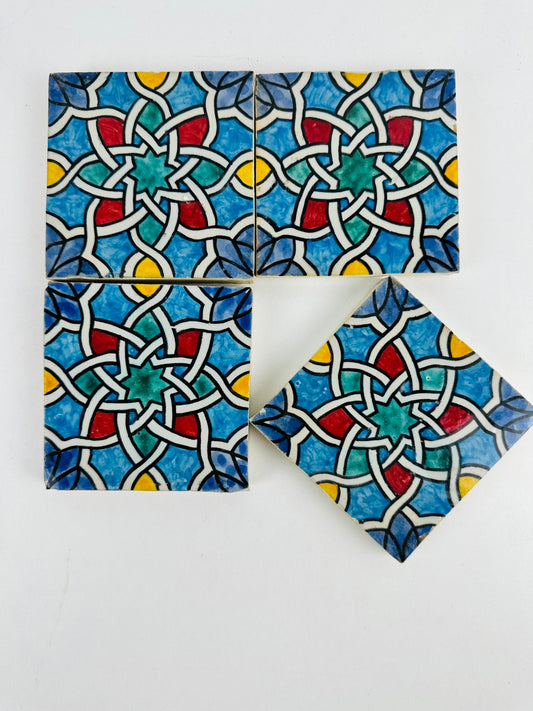 Hand-Painted Moroccan Geometric Interlace Tile